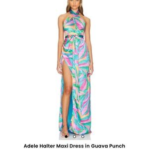 Pink and Blue Cut Out Sleeveless Halter Maxi Dress